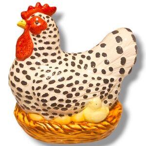 Rare Vintage CBK LTD LLC Chicken sitting on Basket with Eggs and Chicks, 1998